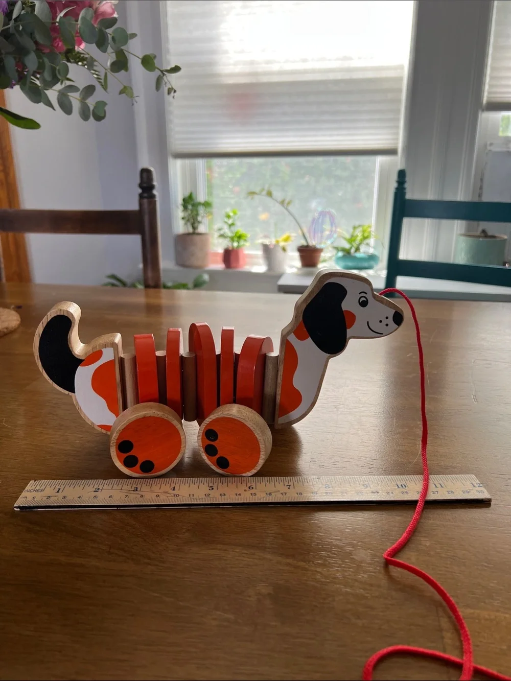 Wooden pull toy, dog